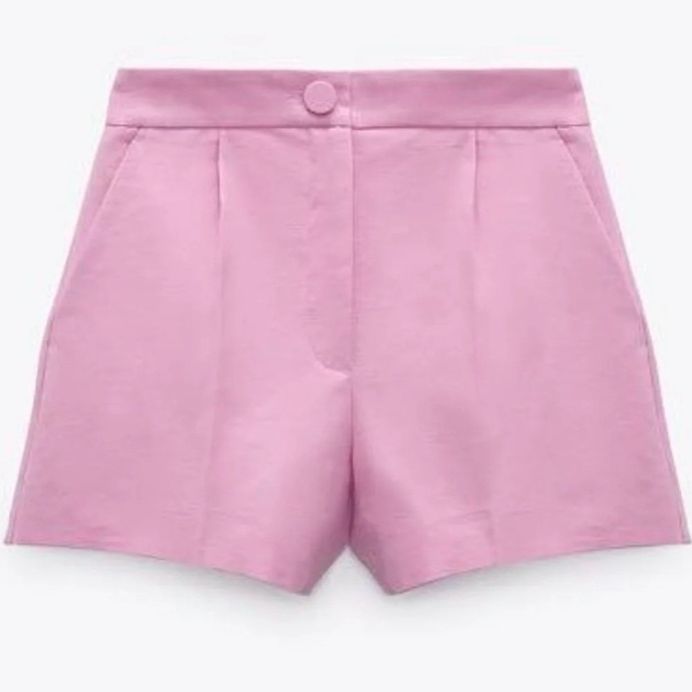 ZARA High-Waisted Pink Linen Blend Shorts